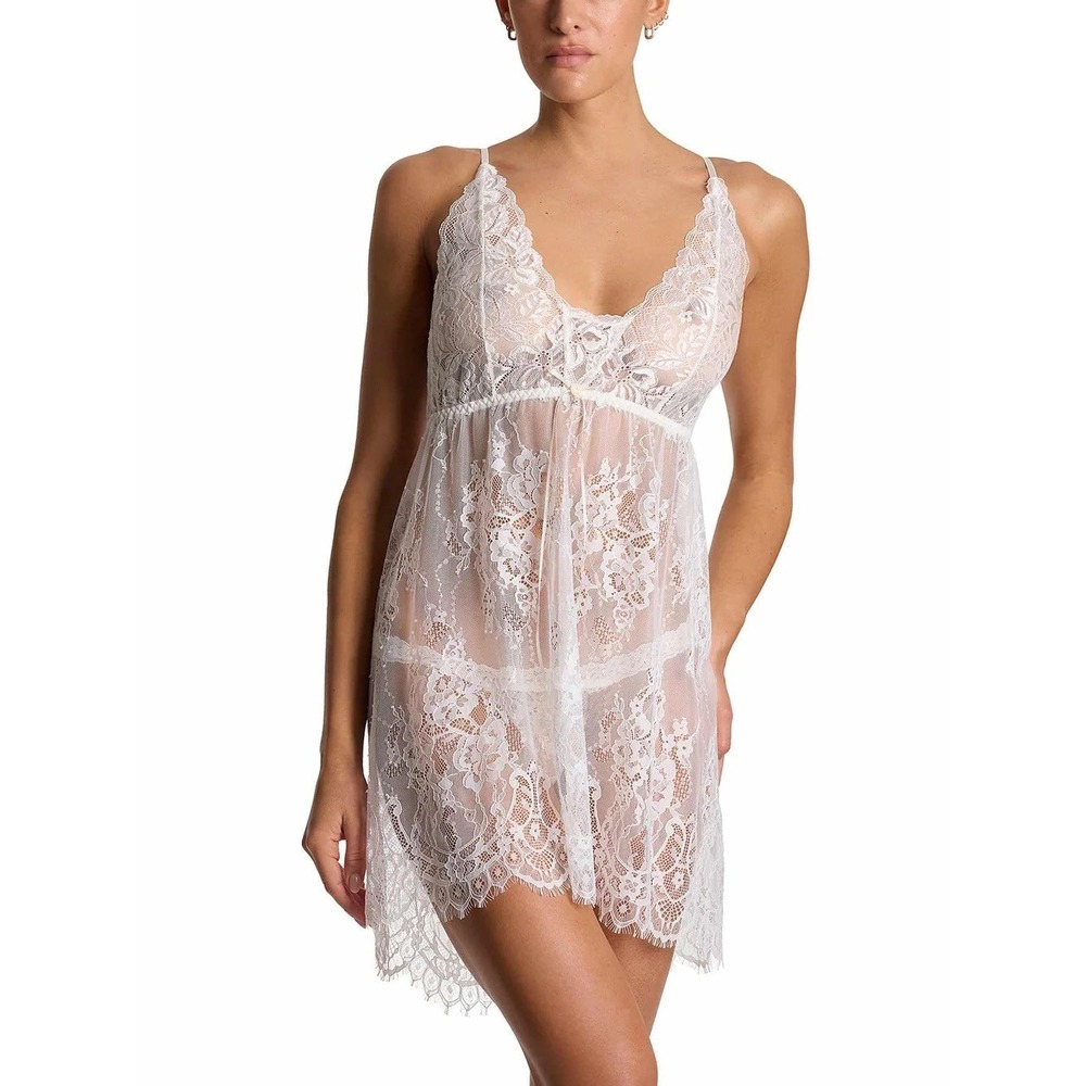 Coquette Hanky Panky Bridal Collection NEW Ivory Lace Chemise G-String Set Large